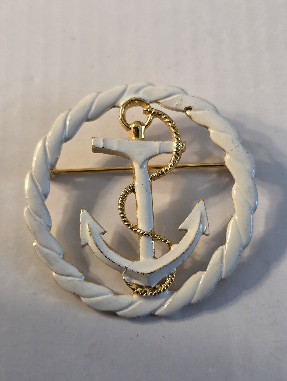 COROWhite Enamel Anchor Rope Brooch - Nautical Women’s Accessory